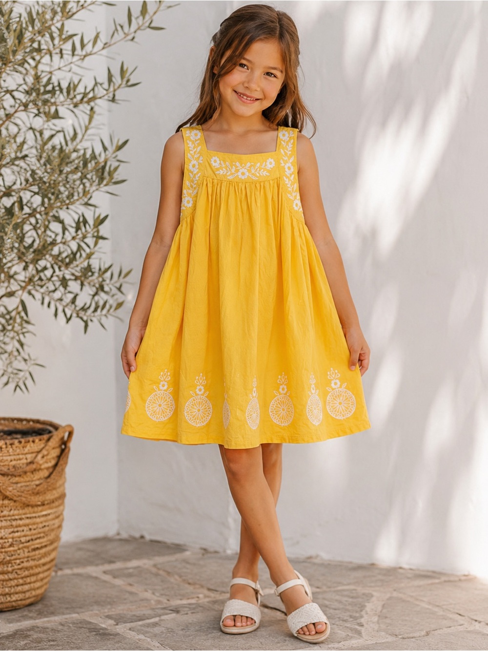 Tahari Girls Embroidered Cotton Dress – Size 7 | 100% Cotton